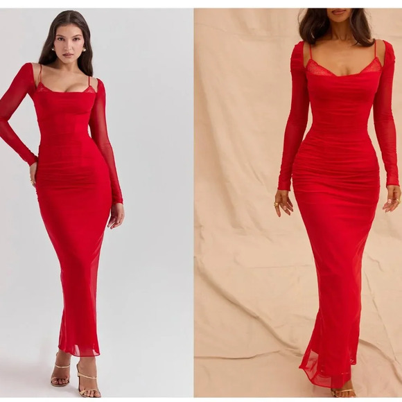 House of‎ CB 'Katarina' Scarlet Long Sleeve Maxi Dress NWOT size M - Picture 1 of 13